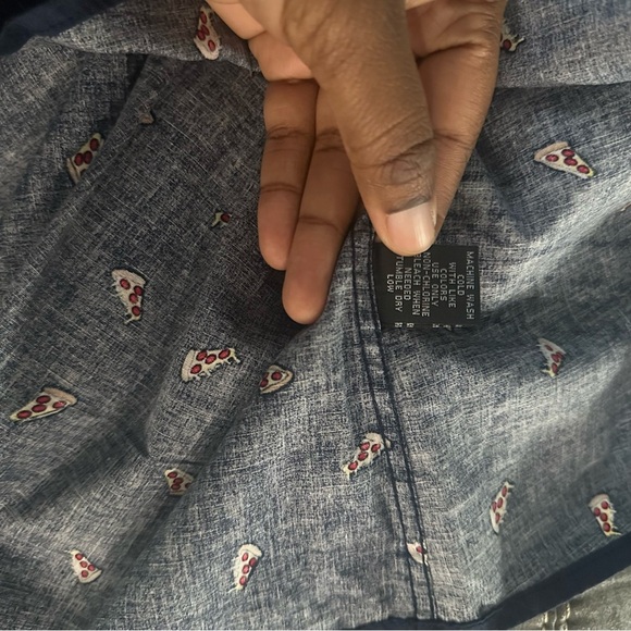 FIVE POINT Men’s Pizza Shirt Nqvy Blue Button Down Short Sleeve Size Large Print - Picture 6 of 9